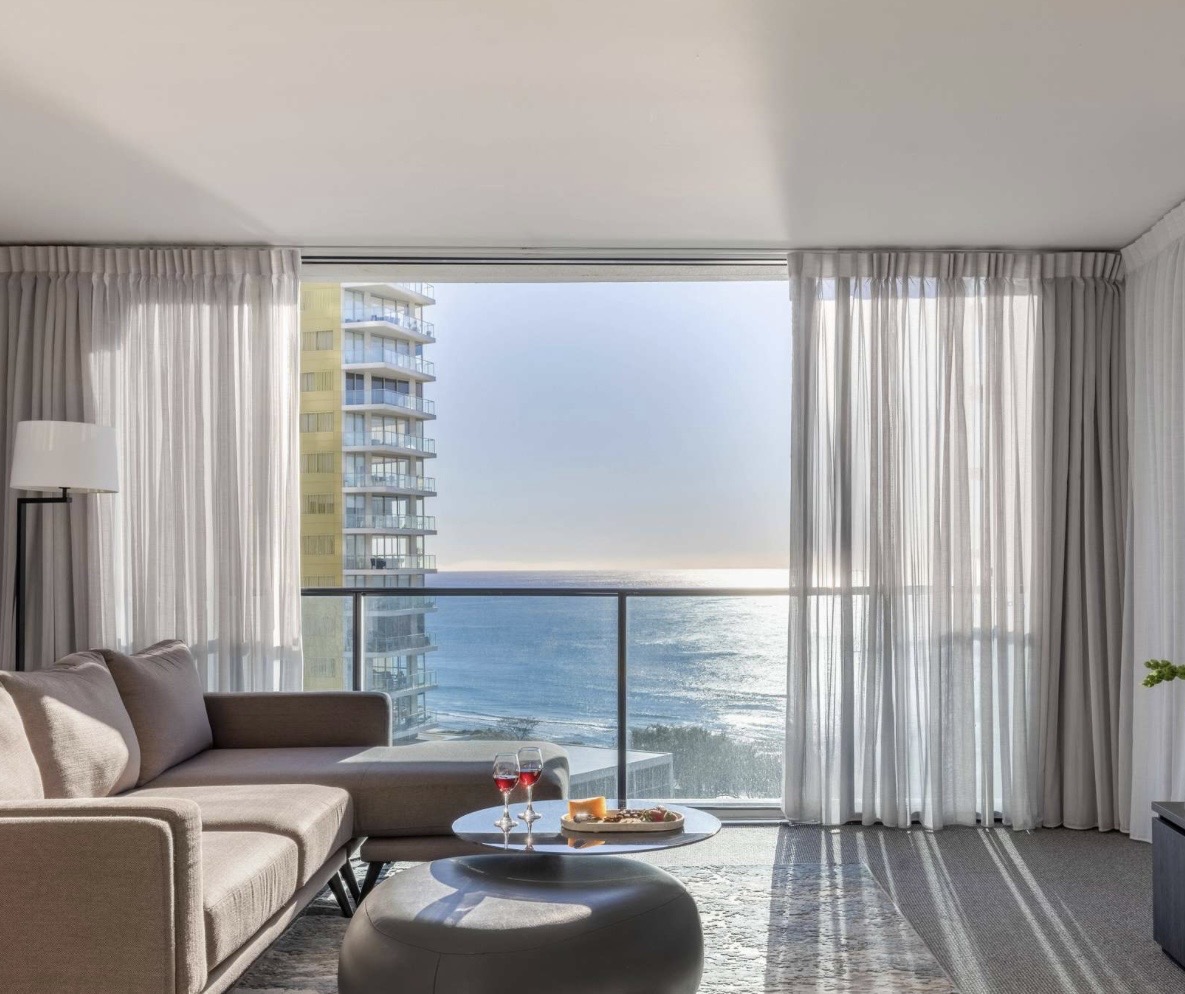 Calm ocean-view vacation rental living room